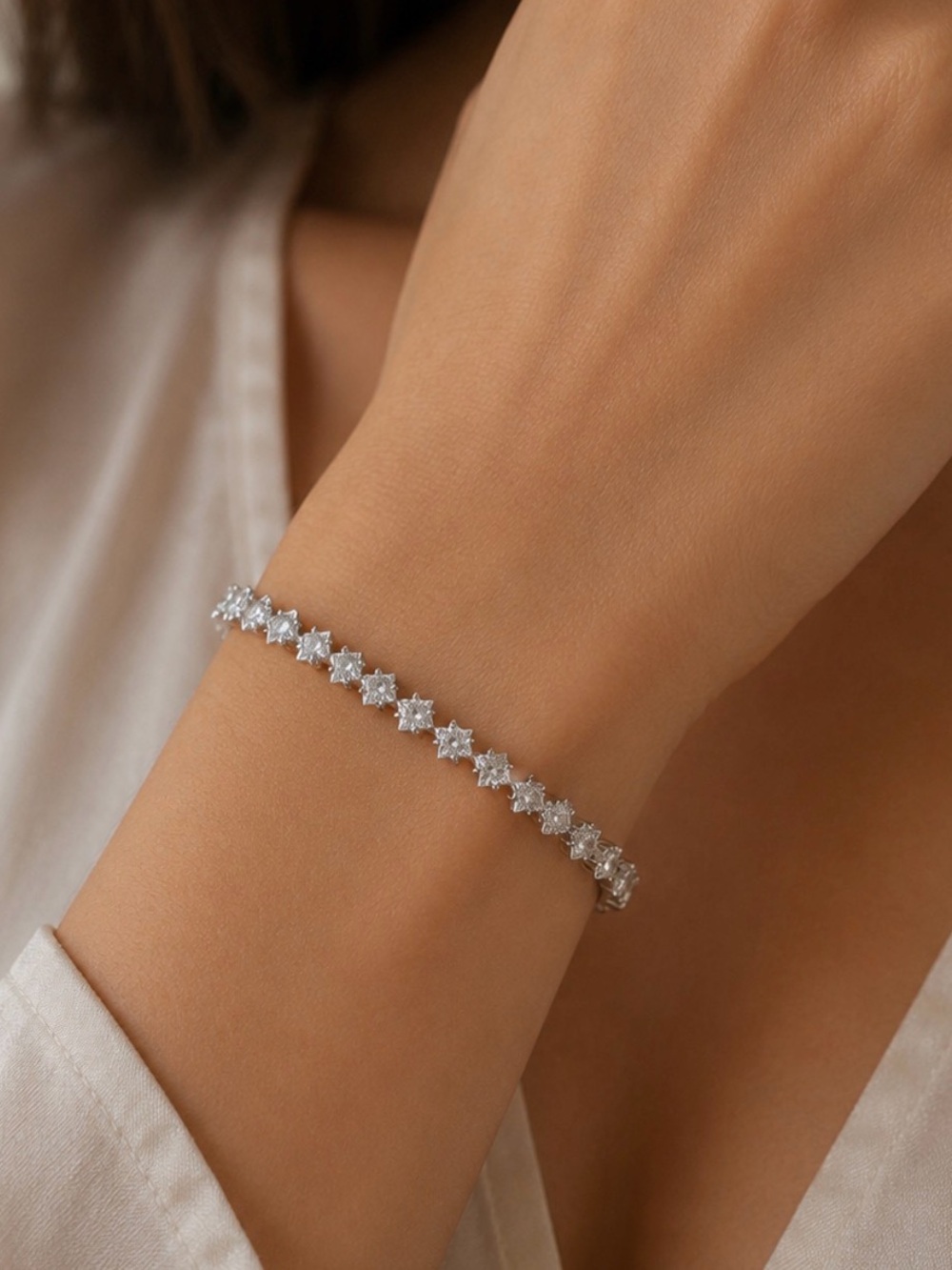 NEW! 14k White Gold Plated Crystal Tennis Bracelet - one adjuster
